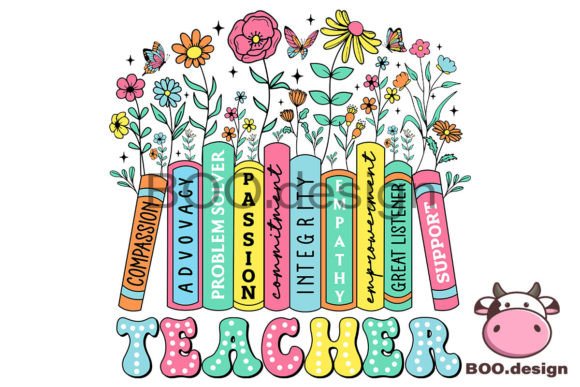 Teacher Bookshelf Wildflowers PNG for Crafts & Graphics